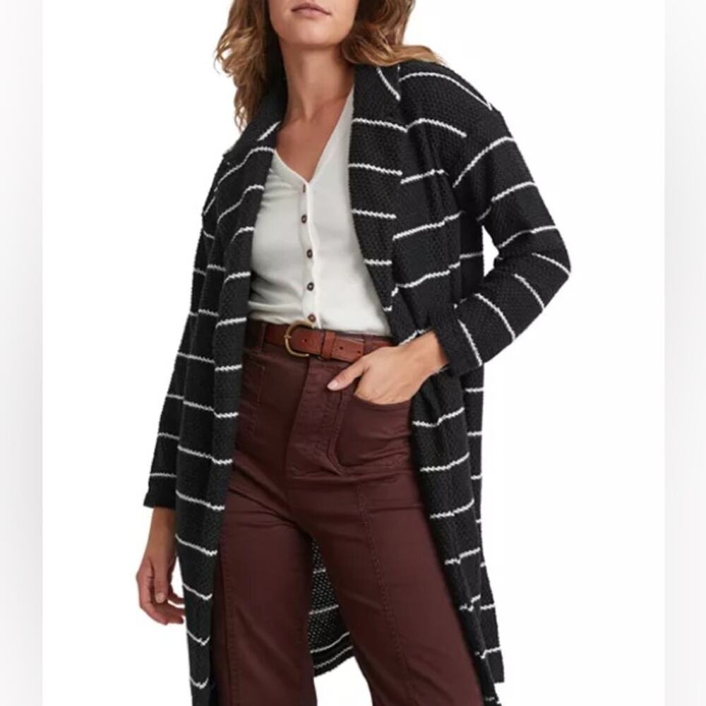 NWT Marine Layer Birdseye Coat Open Front Cardigan Black White Stripes Sz Medium - Picture 7 of 7